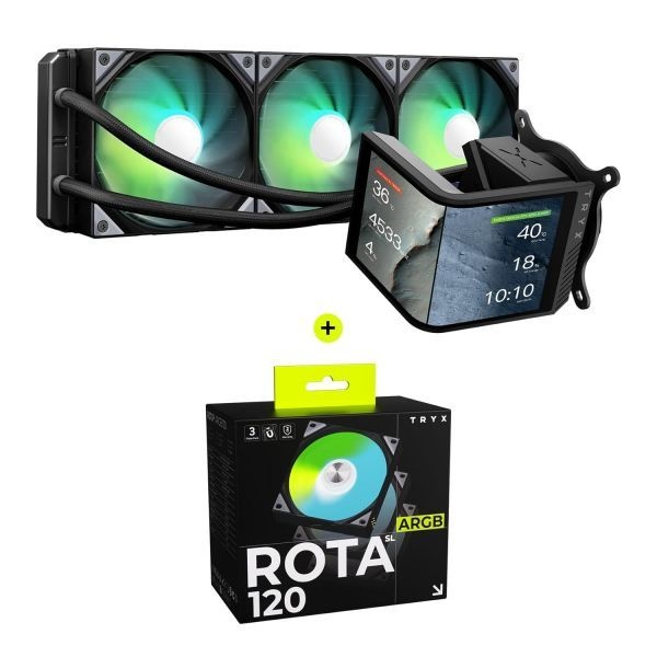 [해외] TRYX 트릭스 Panorama 360 ARGB SE 곡면 스크린 360mm 일체형 수랭 쿨러 ROTA SL 3in1 120mm 케이스 팬 번들 255433