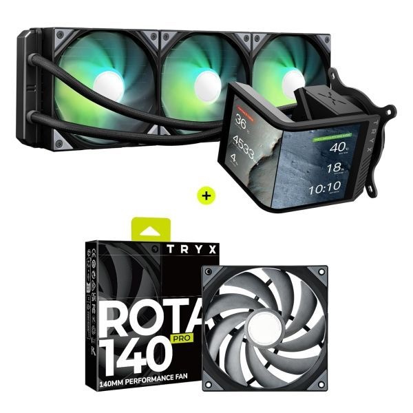 [해외] TRYX 트릭스 Panorama SE 360 ARGB 곡면 스크린 360mm 일체형 수랭 쿨러 ROTA PRO 140 고성능 LCP 케이스 팬 번들 298742