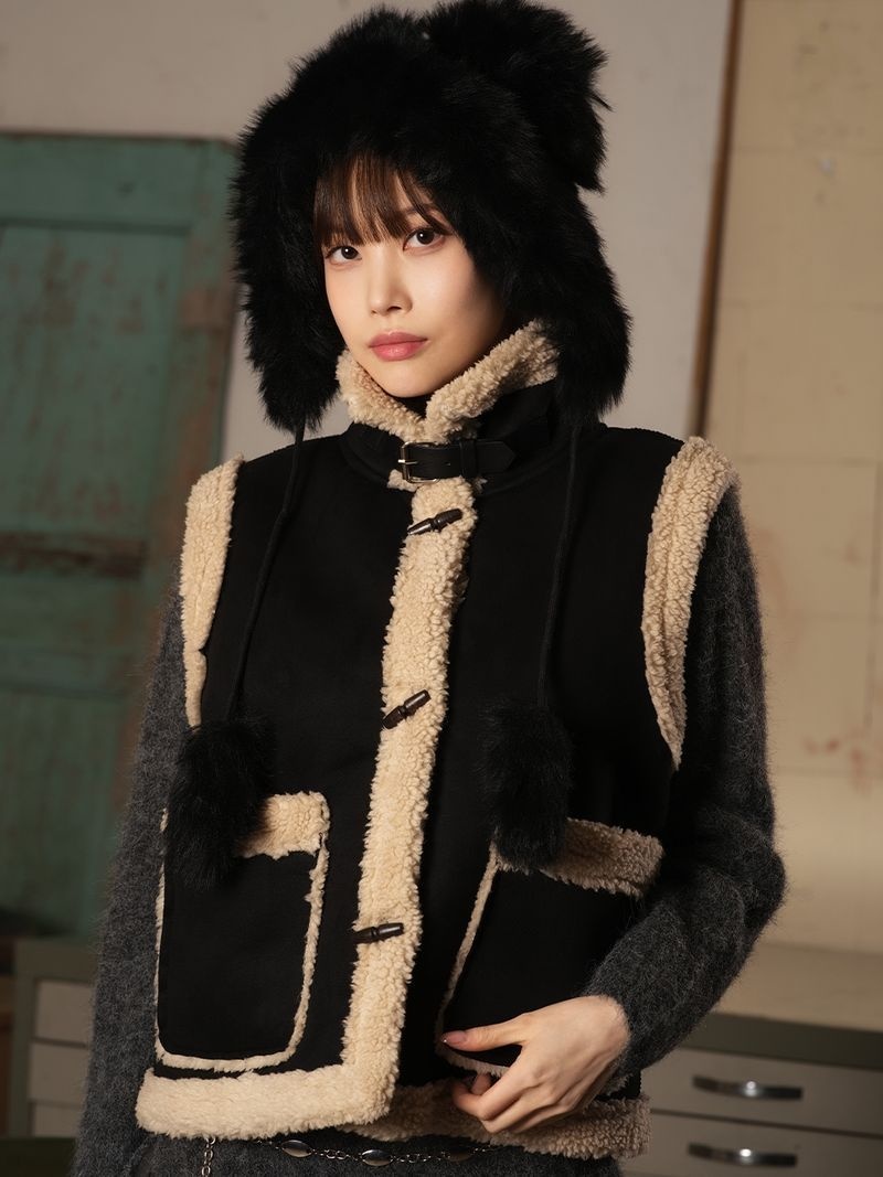 <매장정품> 더그린랩 THE GREEN LAB FAUX 무스탕 베스트 블랙 GC4-WVT-01-N 137642