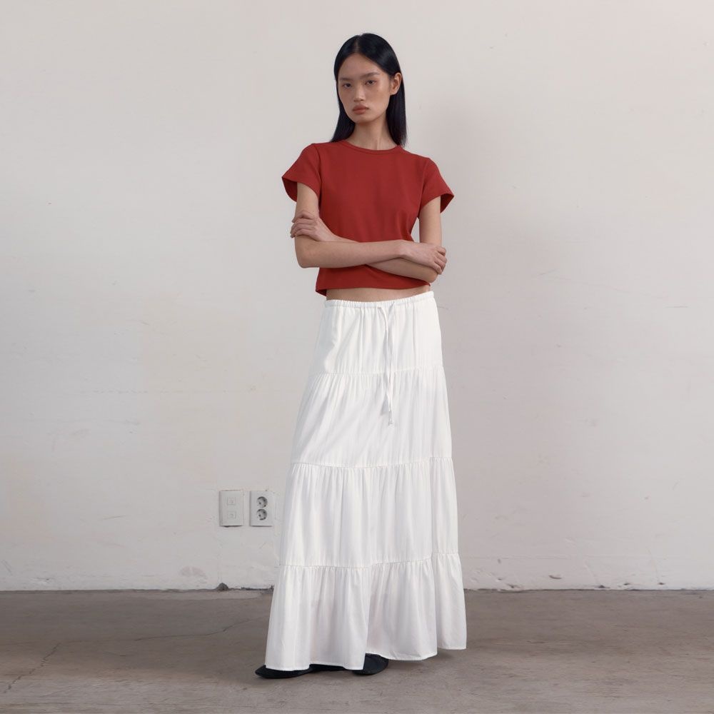 38컴온커먼 48차 Shirring Tiered Banding Skirts White