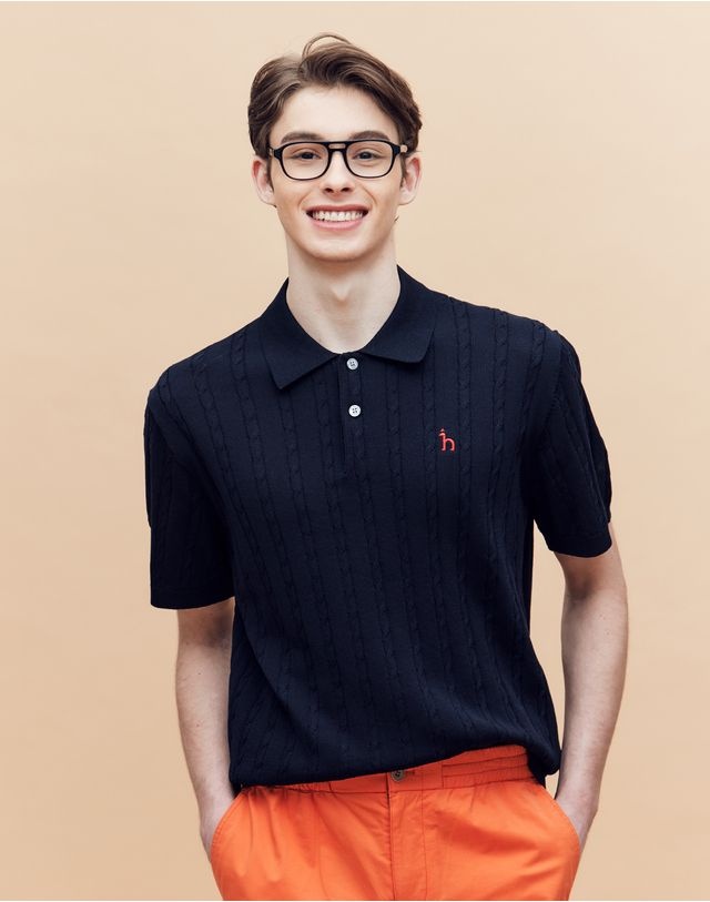 [25SS] 네이비 케이블 반팔 카라 니트 HZSW5B553N2