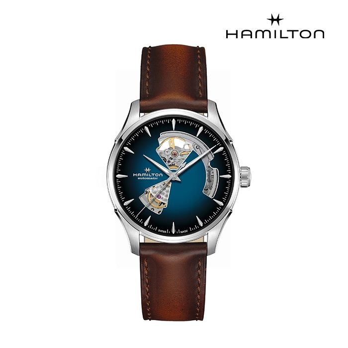 [롯데백화점] 해밀턴 H32675540 재즈마스터 오픈하트 오토 40mm 블루 다이얼 브라운 가죽 남성 시계