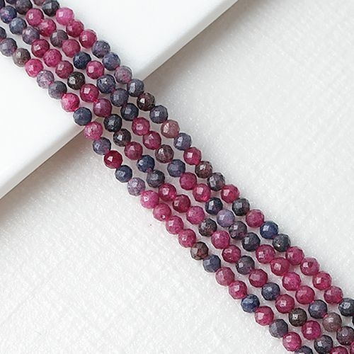 비즈아이 [5-421-36]원석 축구볼컷 3mm 천연석 루비사파이어 ,반줄(약19cm)