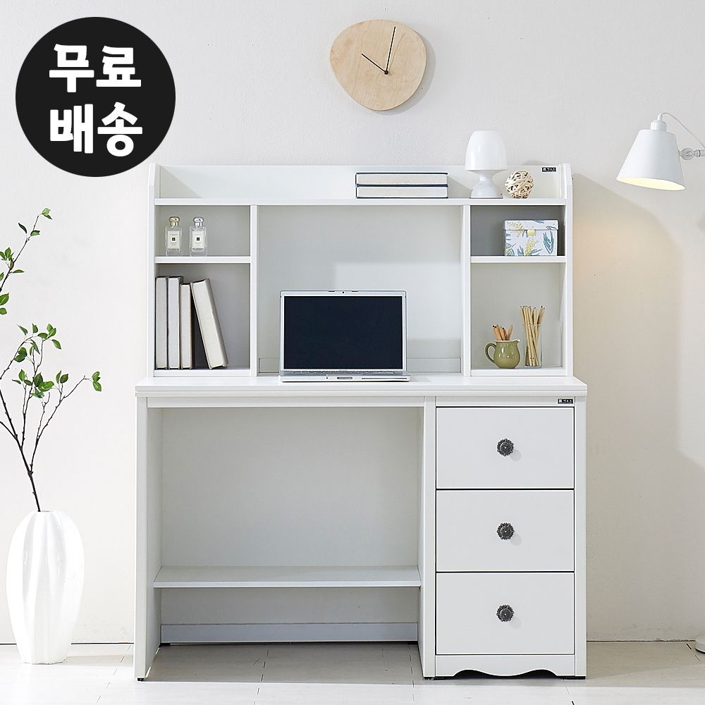 벤티스가구 디베 서랍형 전면 편수 책상 책꽂이세트 초등학생 중학생 고등학생 공부(1200/화이트)