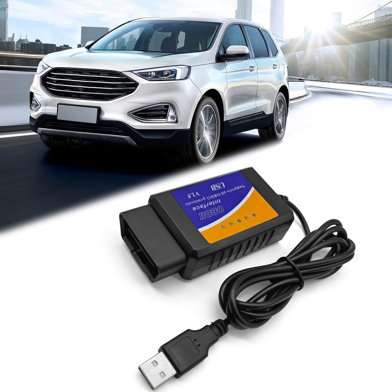 Windows 자동차 고장 스캐너용 멀티 브랜드 CAN-버스용 OBDII USB V1.5 스캐너 OBD2 어댑터 진단 케이블 및 경트럭용 수동