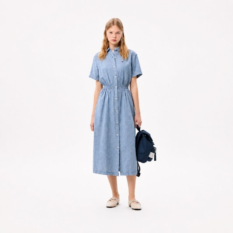 여성 린넨 블렌드 맥시 셔츠 원피스 T32G1WOP35TWT2