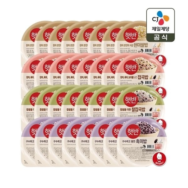 햇반 잡곡 모음전 210g 4종 32개(현미쌀밥 8개+잡곡 8개+찰잡...