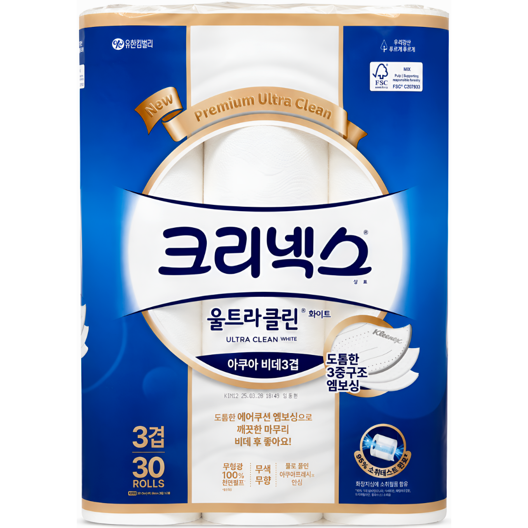 [온누리7%혜택]크리넥스 울트라클린 화이트 아쿠아비데 3겹 화장지 30m 30롤 x 1팩 온을마켓