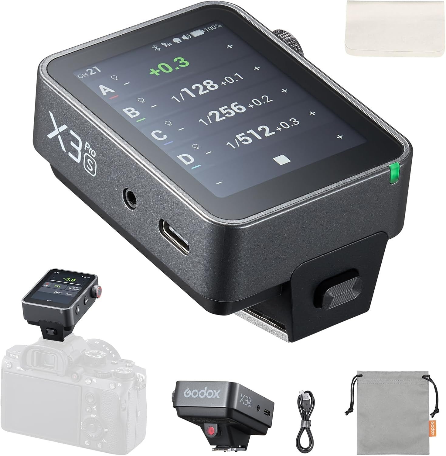 소니용 Godox X3 Pro S X3Pro-S 플래시 트리거, 2.4인치 터치스크린, 1/8000s HSS TTL TCM, USB-C 충전, 30일 배터리 수명, GODOX