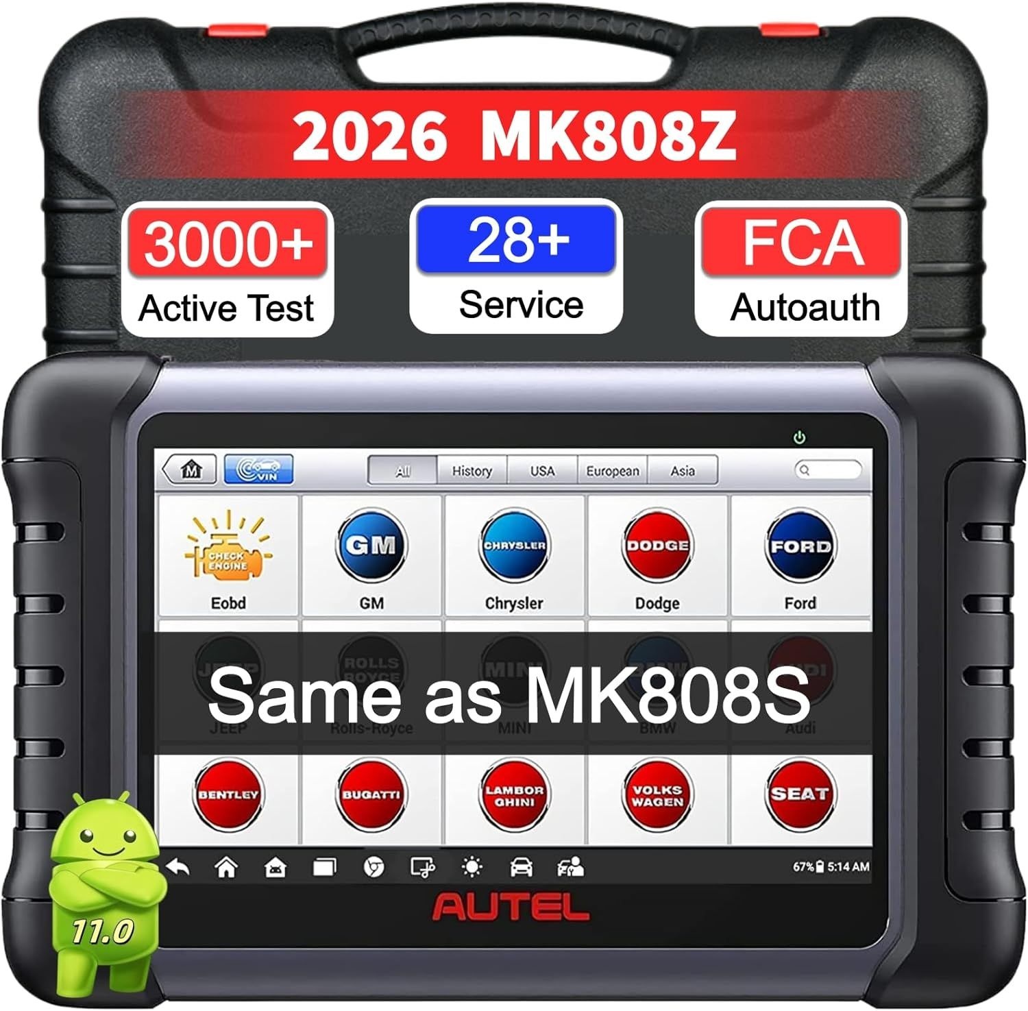 Autel MaxiCOM MK808Z OBD2 스캐너, 2026 양방향 스캔 도구, MK808S와 동일, MaxiCheck MX900BT로 작동, 활성 테스트, 28개 이상의