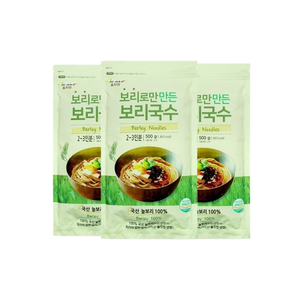 효자원 100% 보리로만 만든 보리국수 500gx3봉/ 국산 늘보리 무방부제 다이어트 건강