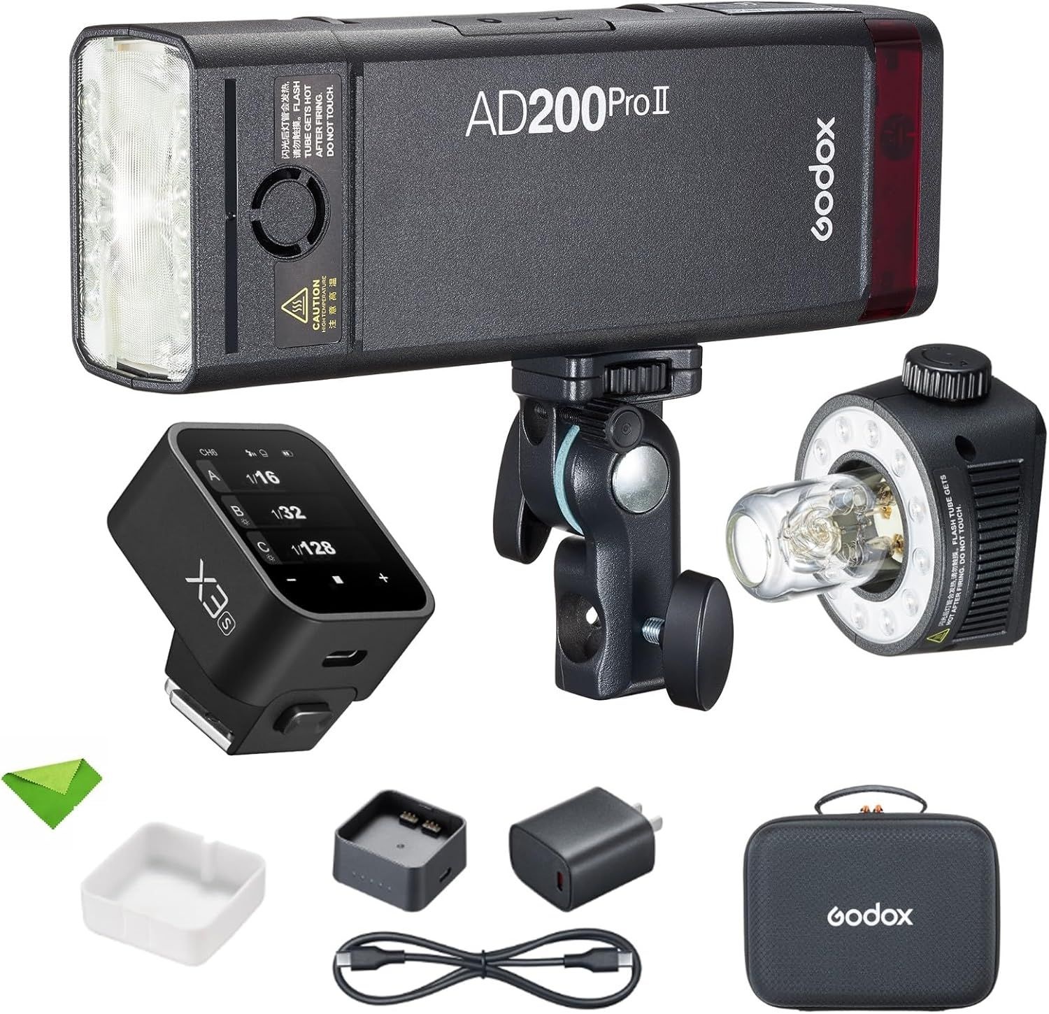 소니용 X3-S 트리거가 장착된 GOODOX <b>AD200</b> Pro II 200Ws 2.4G 플래시, 500 풀 파워 0.01-1.8초 재활용 TTL 스피드라이트 포켓