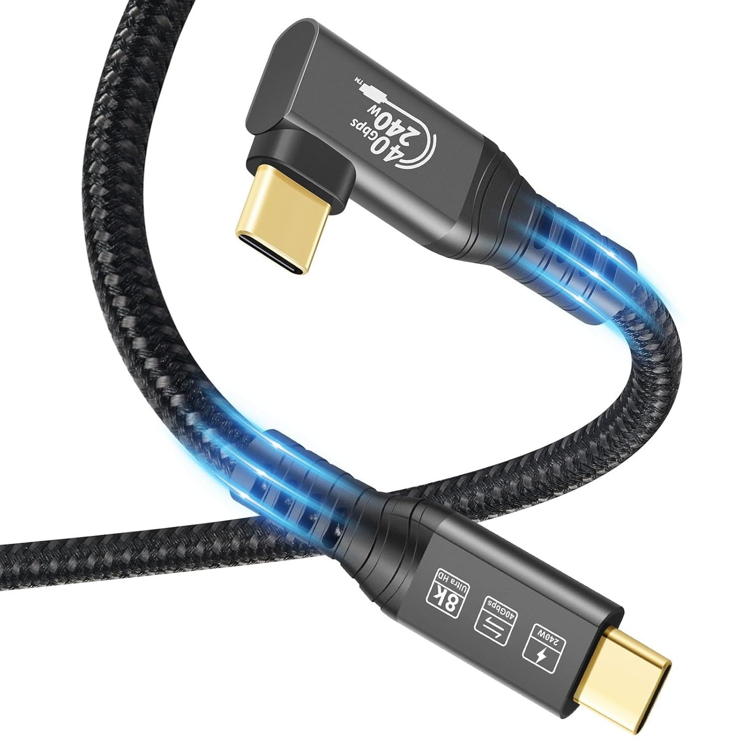 첸레닉 USB4 케이블, 썬더볼트 4, 240W 충전, 40Gbps 데이터 8K @ 60Hz HDR, USB C to 허브용 90도, 도크 맥북, M2, M3, Mac SSD(90도