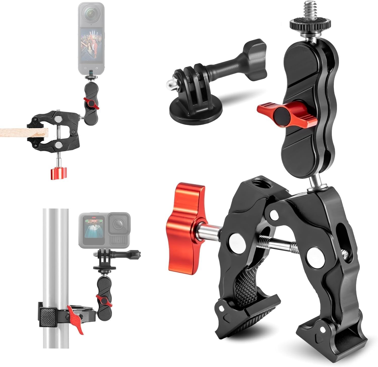 DJI 오스모 액션용 클램프 카메라 마운트 Insta360 X5 X4 Air Go Luna 울트라용 Gopro Hero 13 MAX 2 미션 메탈 펜스 오토바이