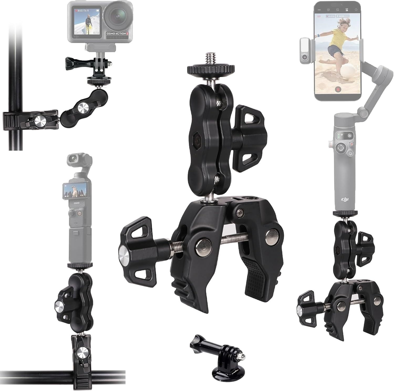 DJI 오스모 모바일 8 SE 7P 7 6 5 4 / 포켓 3 2 1 액션 카메라 프로 1, 오토바이 핸들바 튜브 및 삼각대 작업