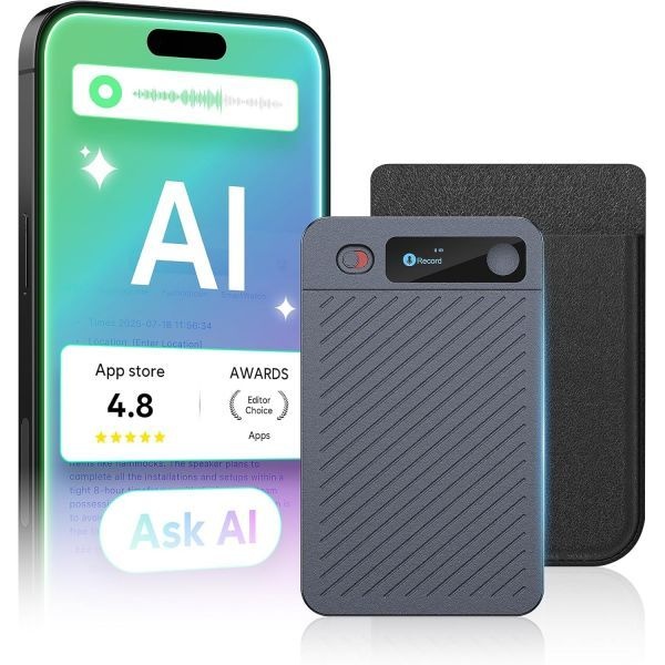[해외] AI 음성 녹음기 64GB 메모 작성 기기 자석 케이스 포함 앱 제어 기술 기반 인식 요약 기능 121개 언어 지원 45시간 배