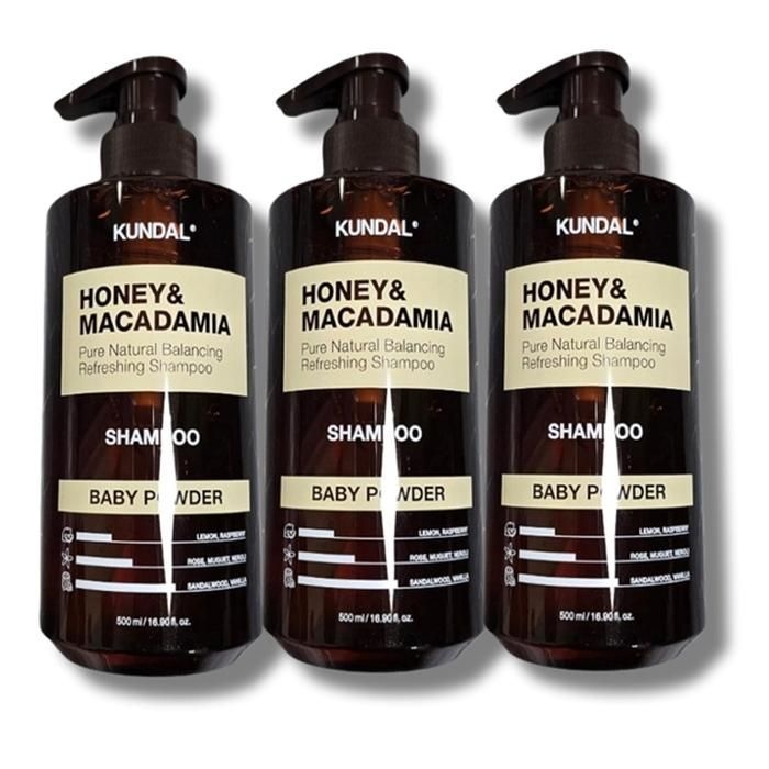 [뷰티나라] 쿤달 허니 앤 마카다미아 네이처 샴푸 500ml 베이비파우더 3개