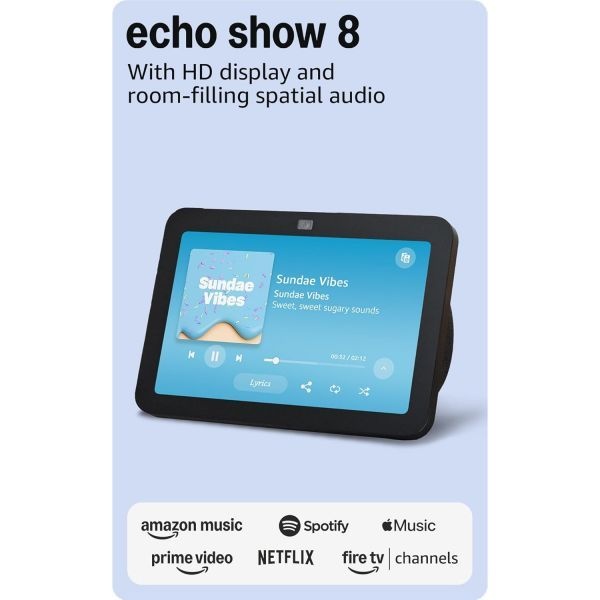 Amazon Echo &amp; Alexa [해외] Amazon Echo Show 8 공간 오디오 Alexa 조기 액세스 스마트 홈 허브 개방형 생활 공간에 이상적 숯 225892