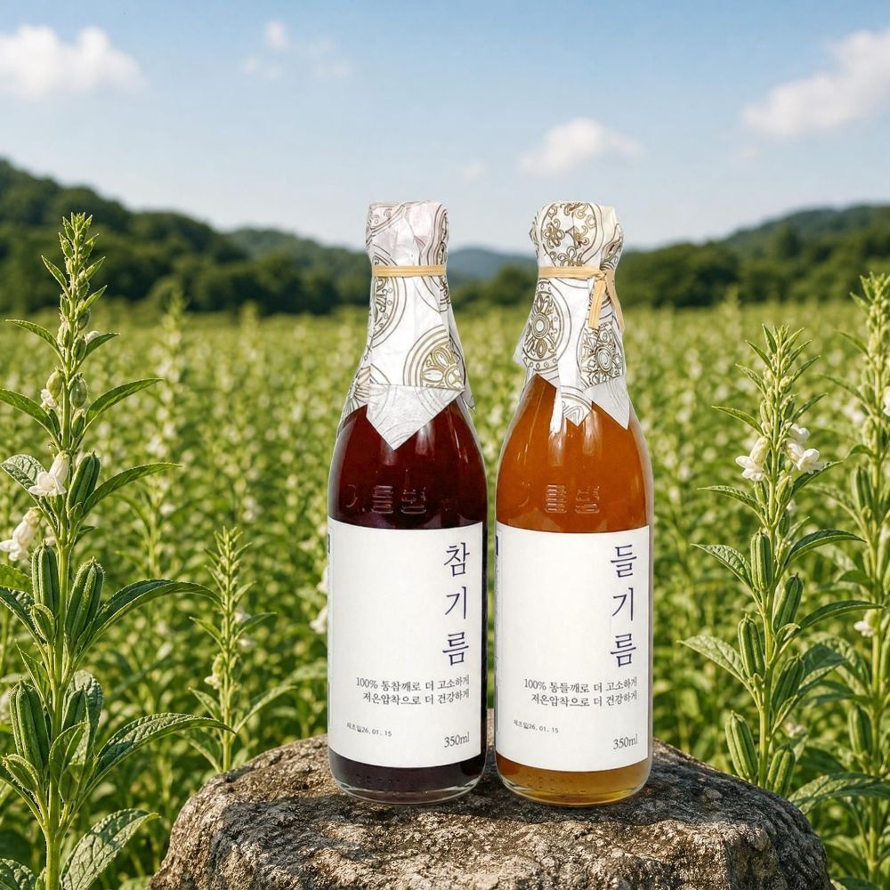 [오늘출발] 건담농수산 저온압착 참기름 350ML+들기름 350ML 시골기름집 전통 청년