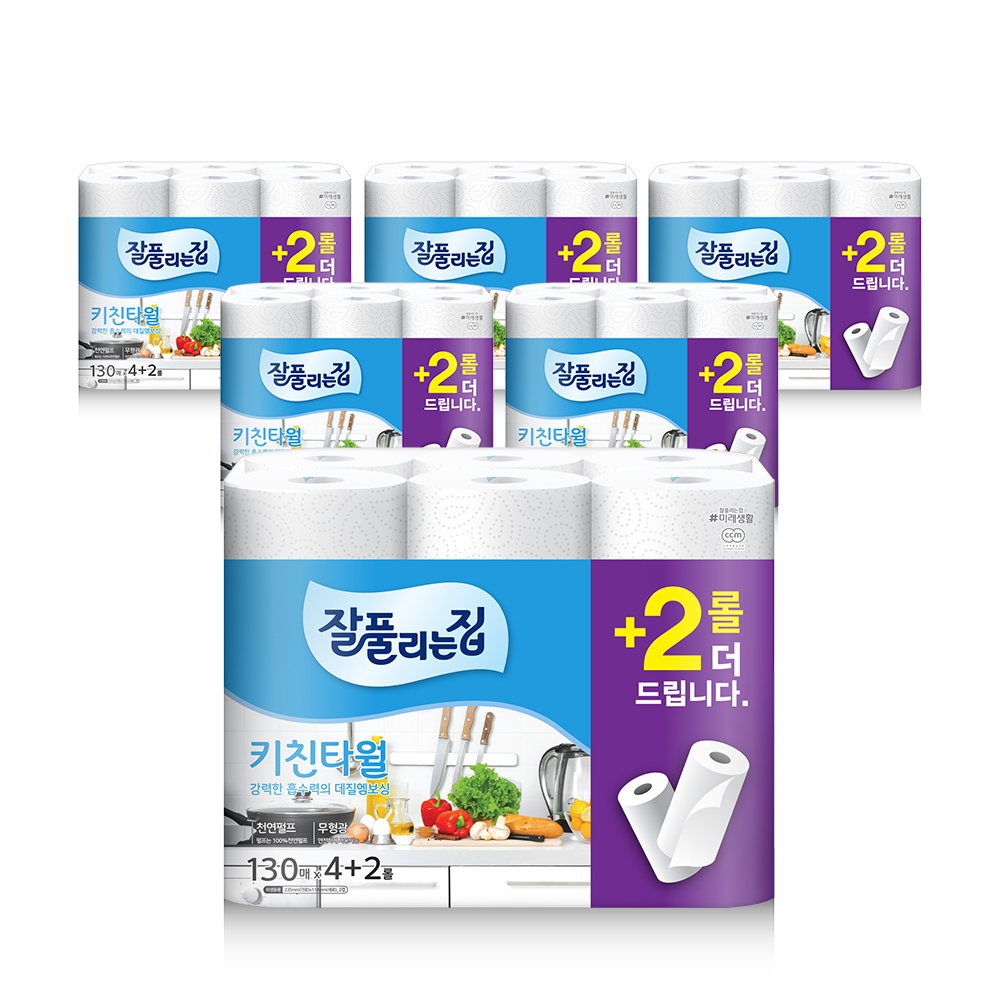 미래생활 잘풀리는집 키친타월 130매 x 4+2롤 x 6팩