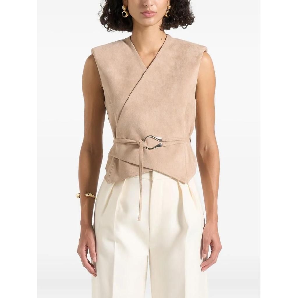 Maniere De Voir 잔느 스웨이드 벨트 랩 베스트 베이지 WMN4191 TP454252088