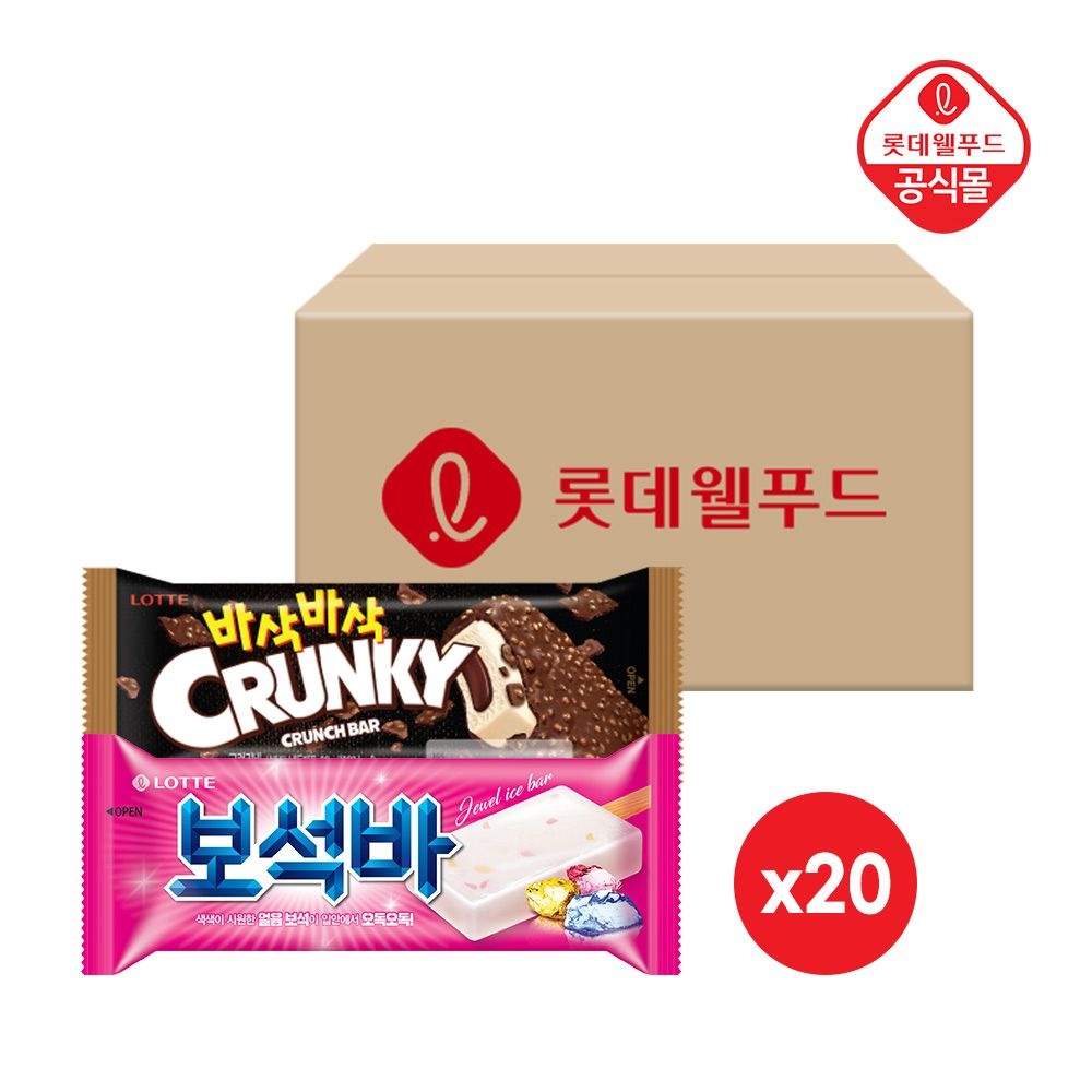 롯데웰푸드 롯데 바삭바삭 크런키바 80ml 20개 + 보석바 80ml 20개