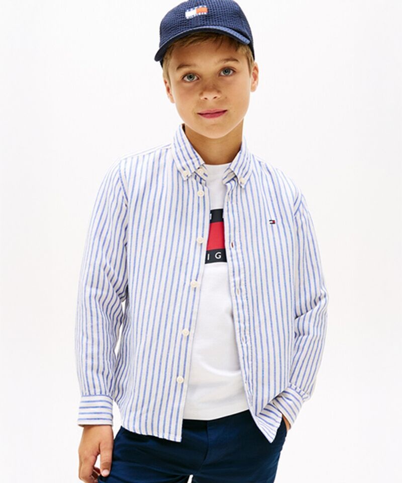 <매장정품> 타미힐피거 Tommy Hilfiger KIDS 린넨 블렌드 스트라이프 셔츠 T42G1HSH240BT1C6H 500908