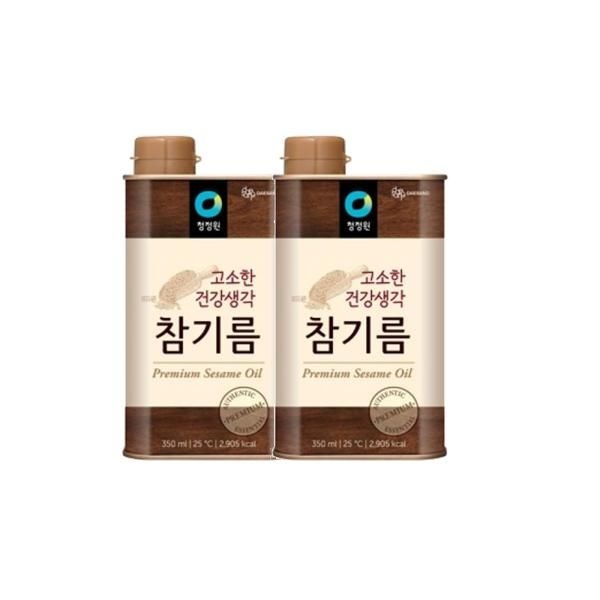 청정원 고소한 건강생각 참기름 2개 350ml 무침 볶음 구이 통참깨 고소한풍미