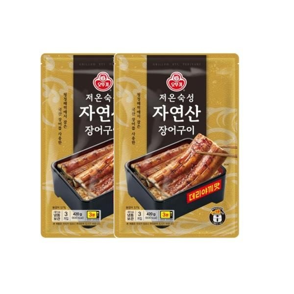 오뚜기 저온숙성 자연산 장어구이 3입 데리야끼맛 몸보신 캠핑 안주 420g 2개