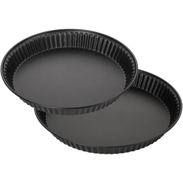 [해외] 젠커 로렌 9980050 스테인리스 스틸 블랙 케이크 틀 또는 키슈 틀 2개 세트 (지름 28cm 및 30cm)