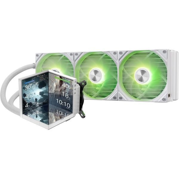 [해외] TRYX 트릭스 Stage 360 ARGB 360mm AIO 화이트 4.0'' IPS 듀얼 스크린 맞춤형 쿨러 LCD 디스플레이 254PPI Asetek 7세대 V2 280w TDP RO