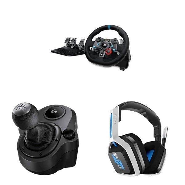 Logitech G [해외] 로지텍 G29 드라이빙 포스 레이싱 휠 페달 시프터 아스트로 게이밍 A20 2세대 무선 헤드셋 번들 PS5 PS4 PC Mac 호환 2442