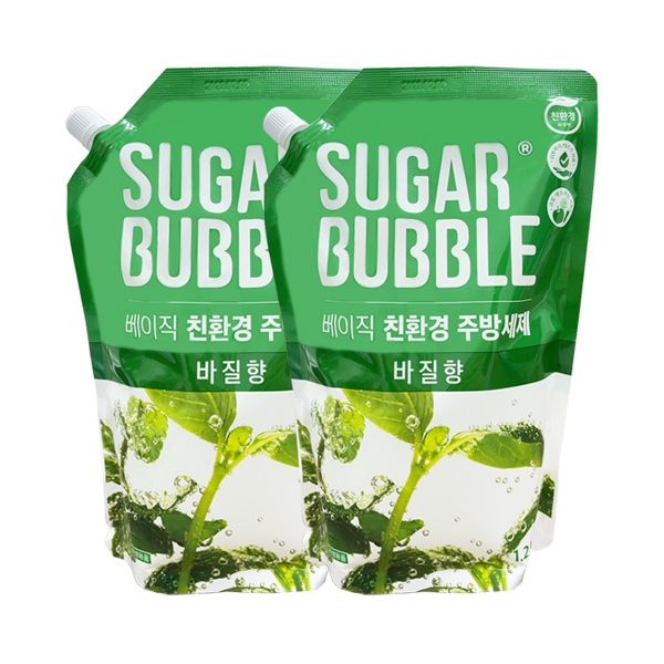 슈가버블 친환경 에코 주방세제 바질 1.2L x2