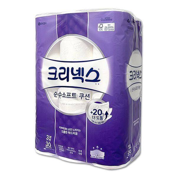 유한킴벌리 크리넥스 화장지 3겹 순수소프트쿠션 30m 30롤 x 1팩