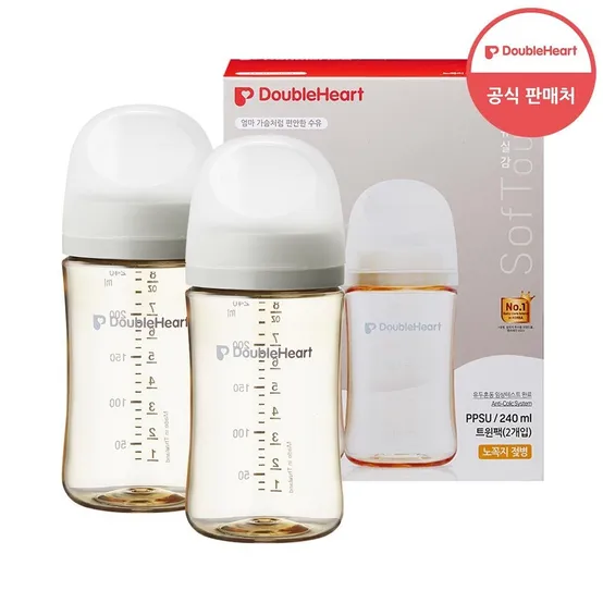[더블하트]모유실감 3세대 PPSU 240ml 트윈팩 (노꼭지)