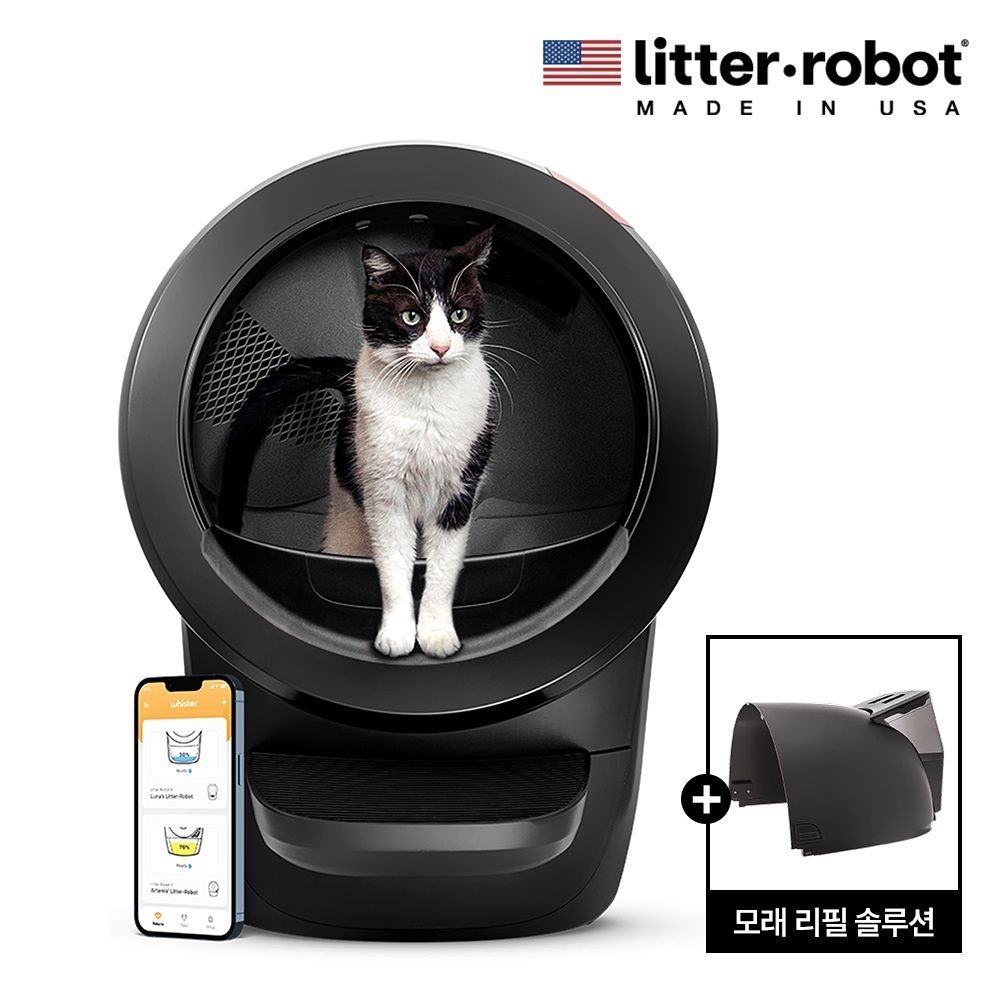 [롯데백화점] 리터로봇 4 고양이 자동 화장실(블랙) + 리터호퍼