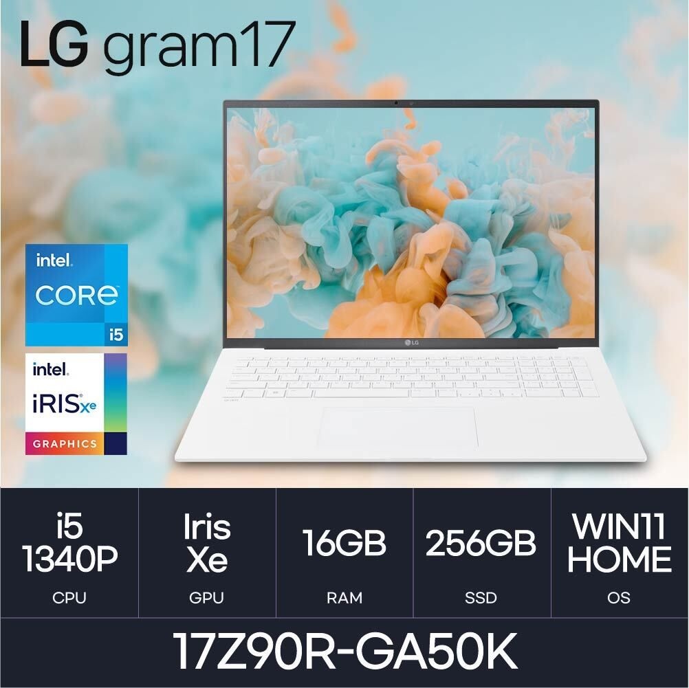 LG LG전자 HMC / LG전자 그램17 / 17Z90R-GA50K (RAM 16GB / NVMe 256GB / WIN11H) i5-1340P / 350nit / 화이트