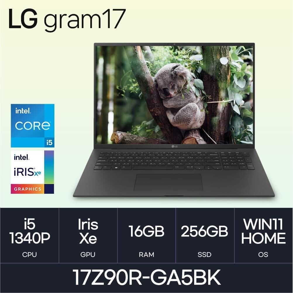LG LG전자 HMC / LG전자 그램17 / 17Z90R-GA5BK (RAM 16GB / NVMe 256GB / WIN11H) i5-1340P / 350nit / 블랙