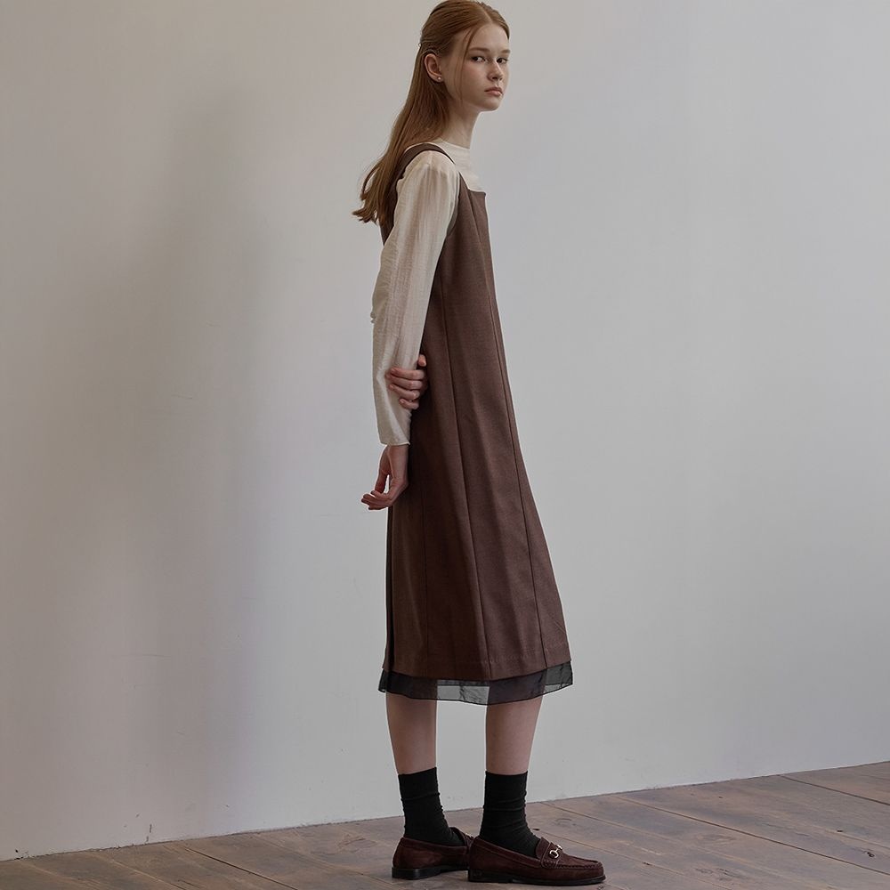 [롯데백화점] 비뮤즈맨션 Hem line sheer patch dress - Brown [BE24FAOP002BR-]