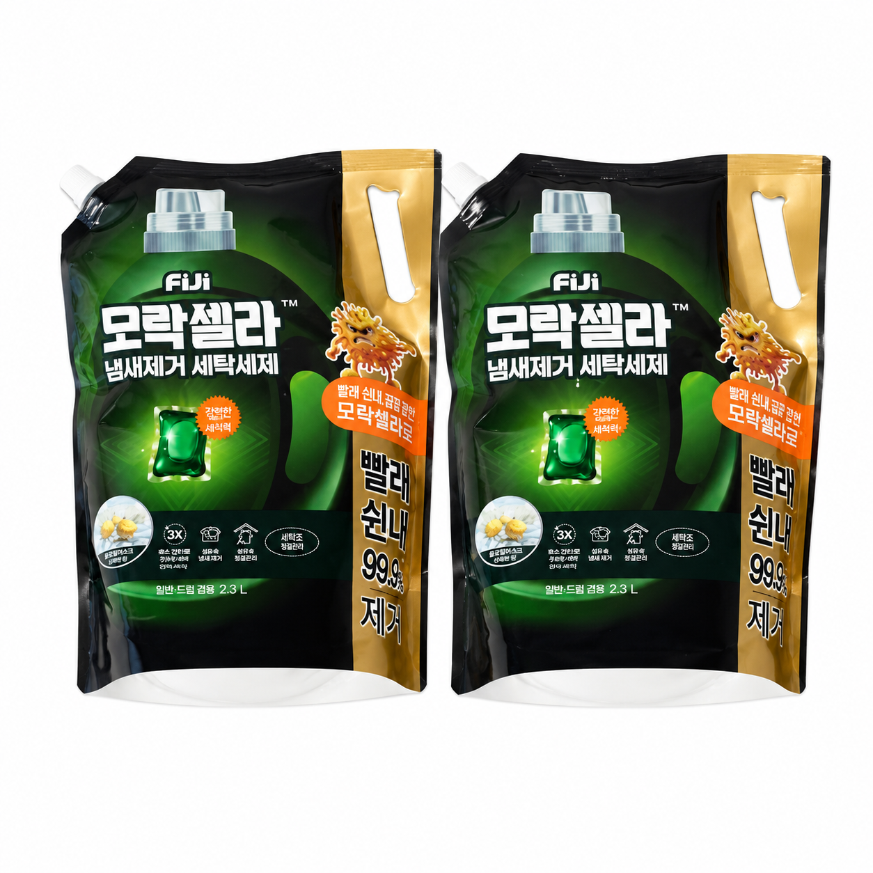 피지 모락셀라 빨래쉰내 땀냄새 제거 실내건조 세탁세제 일반드럼 겸용 리필 2.3L, 허브, 2개
