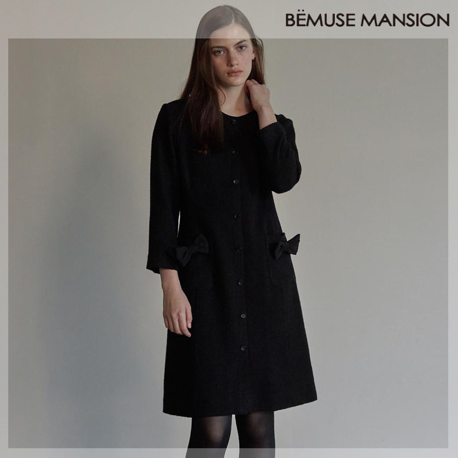 [롯데백화점] 파슨스 [비뮤즈맨션] Ribbon point tweed dress - Black [BE24WIOP003BK]
