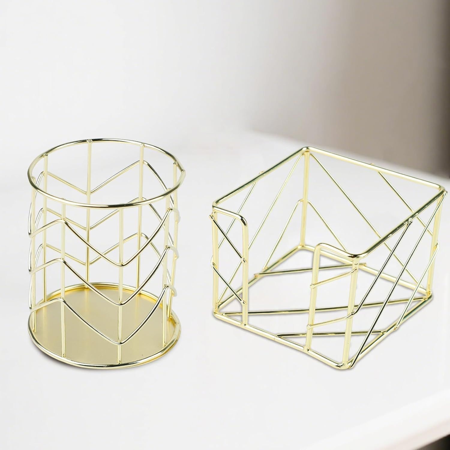 [해외] ARPOVIST 2개 세트, 사각 우편 노트 홀더 및 원형 펜 홀더, 골드 메탈 책상 정리함(홈 오피스, 작업 공간, 학교