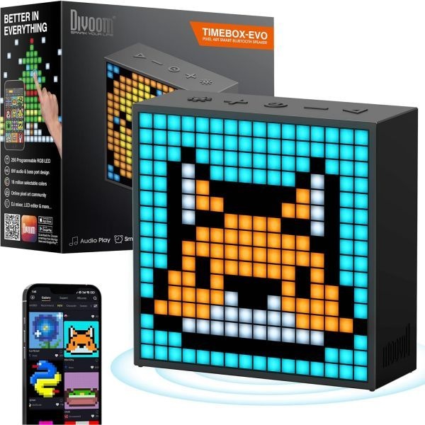[해외] Divoom 디붐 TimeBox Evo 16x16 LED 디스플레이 앱 제어가 가능한 픽셀 아트 블루투스 스피커 멋진 애니메이션 프레임 게