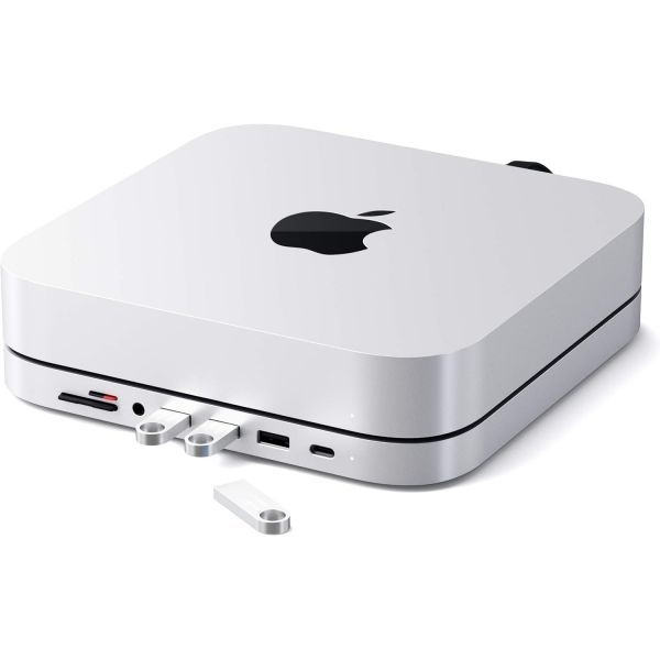 [해외] Satechi 사테치 USB C 허브 Type 알루미늄 스탠드 데이터 포트 Micro SD 카드 리더기 3.0 헤드폰 잭 Mac mini M2 M1용 M4와는 호
