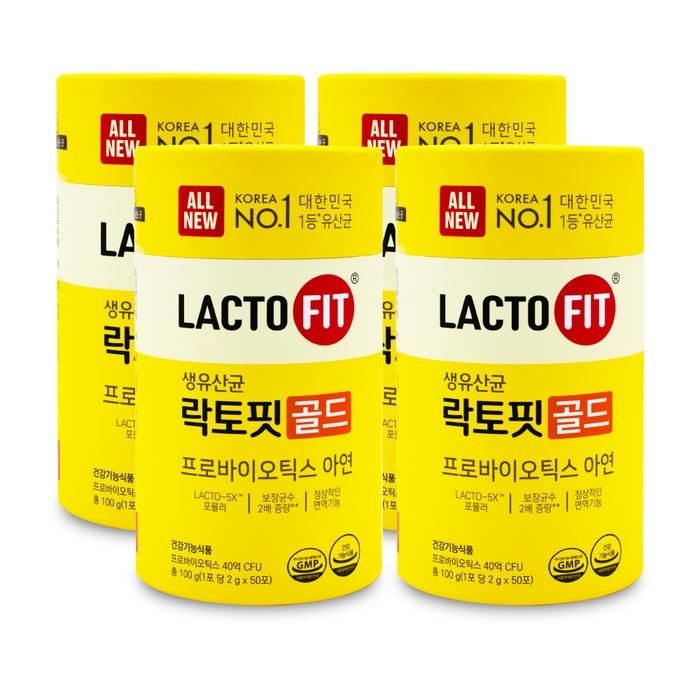 [종근당건강] 올뉴 생유산균 락토핏 골드 프로바이오틱스 아연 2g x 50포 X 4통 I SH