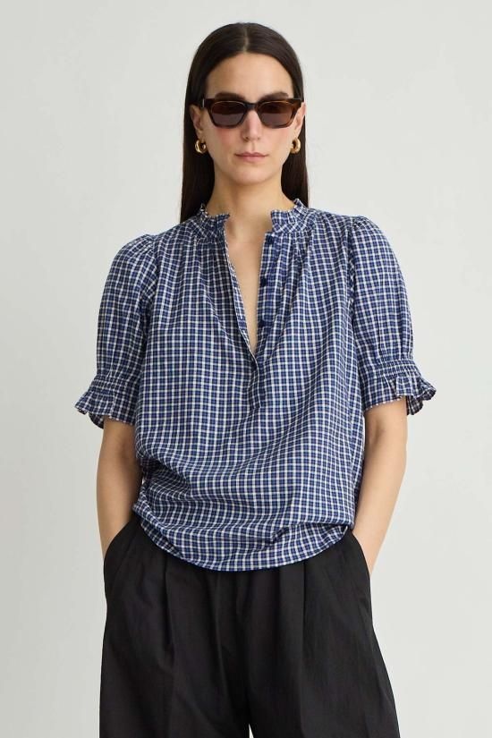 [해외] 어피스 어파트 반팔 티셔츠 Apiece Apart Los Altos Top Navy Desai Plaid