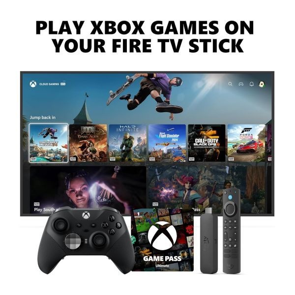 [해외] Xbox Elite 시리즈 2 Core 무선 컨트롤러 블랙 Fire TV Stick 4K Max Game Pass Ultimate 1개월 번들 X S One Windows PC 모바일 지원 2768