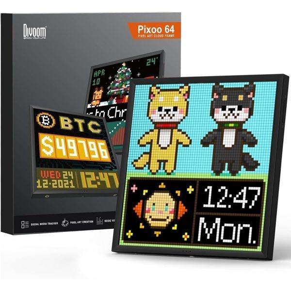 [해외] Divoom 디붐 Pixoo 64 앱 제어가 가능한 WiFi 픽셀 클라우드 디지털 프레임 게임룸 장식 소셜 미디어 팬 카운터용 X LED