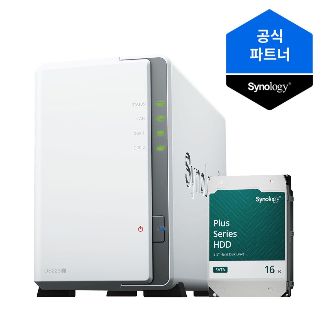[10% 카드할인] 시놀로지 나스 DS223j NAS 1베이 16TB(16TBx1) HAT3310-16T