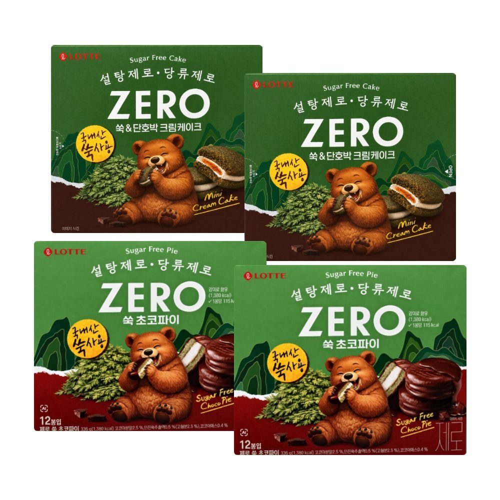 롯데리아 롯데 제로 쑥 초코파이 336g 2개 + 쑥&단호박 크림케이크 171g 2개